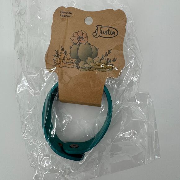 Justin Turquoise Leather Bracelet Tooled Western Cuff Cowgirl Jewelry NEW - Picture 2 of 7